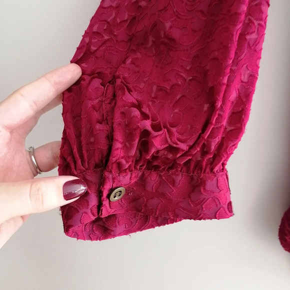 By Anthropologie Susanna Burnout Velvet Button Up Blouse 3/4 Sleeves Medium - Picture 7 of 17